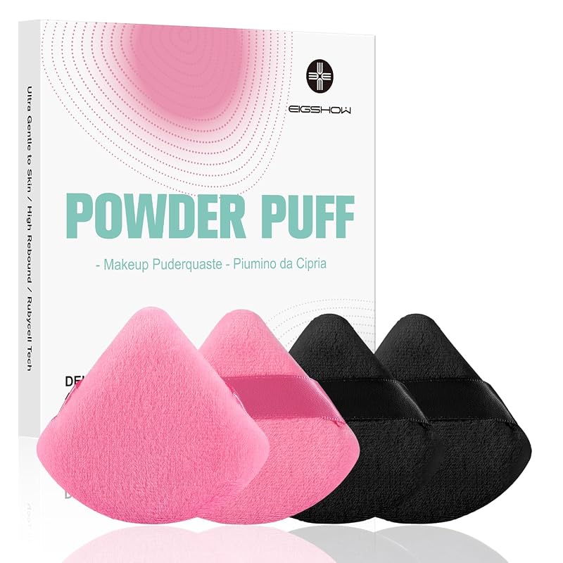 EIGSHOW Puff triangular de veludo para pó, uso seco e úmido, Pacote com 4