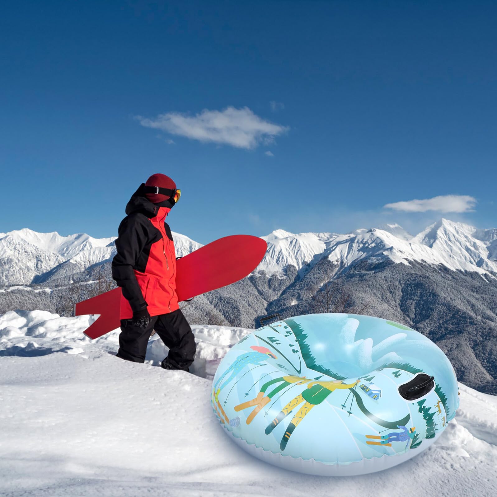 TOPBATHY Slitta da Neve Gonfiabile in PVC Ispessito 45 Fili Valvola di Sicurezza Snow Tube Resistente al Freddo e All’Usura Facile da Pulire Adatta per e Adulti per Attività All’Aperto