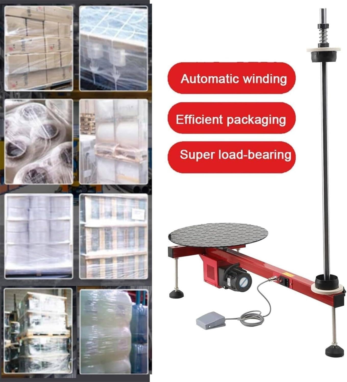 Macchina imballatrice per film estensibile, macchina elettrica per imballaggio e reggiatura di film estensibile per pacchi, scatole di cartone, valigie, magazzino, per vari film da 20-70 cm,80CM
