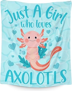Girl Blanket - 50x60 Inches Cute Axolotl Throw - Blue Soft Fuzzy Blankets for Bed, Couch & Living Room