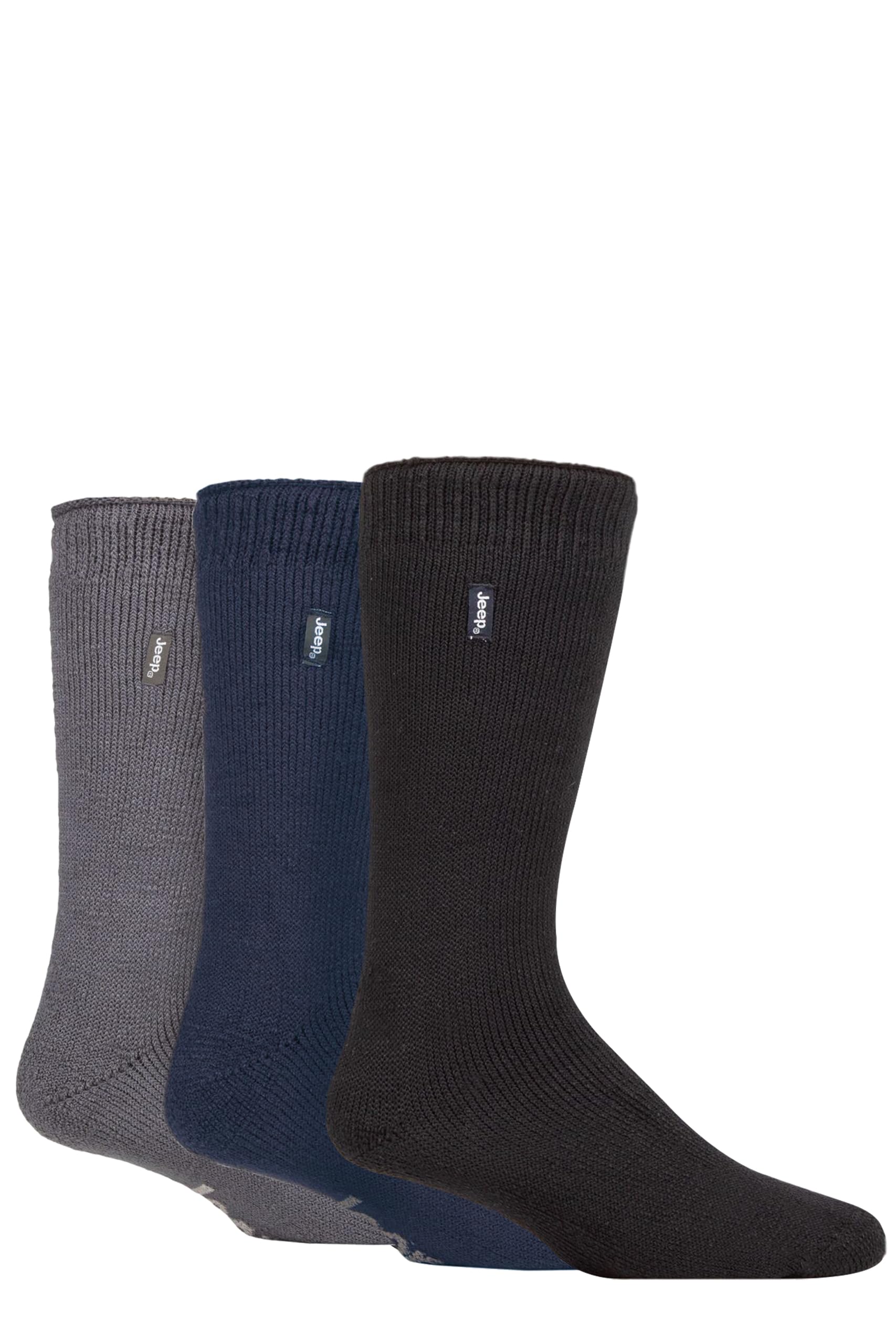 Jeep Men's Black Navy Grey Thermal Boot Socks - 'Renegade' 2.3 Tog Warm, Cushioned, Chunky For Outdoor Walking In Winter Size 6-11 3 Pair Multipack