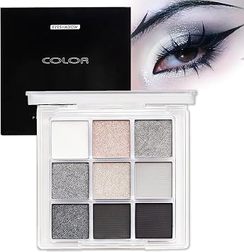 Black Eyeshadow Palette, Smokey Silver Grey Eye Glitter, Goth Eye Shadow Pallets, Sparkling Metallic Matte Long Lasting, Black White Make up Palettes for Women Halloween Christmas Gifts