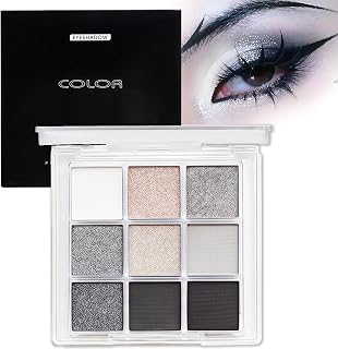 Smokey Silver Grey Goth Eyeshadow Palette, Sparkling Metallic Black | Long lasting black white shimmer shades. Highly pigmented. Great for dramatic smoky eye looks.