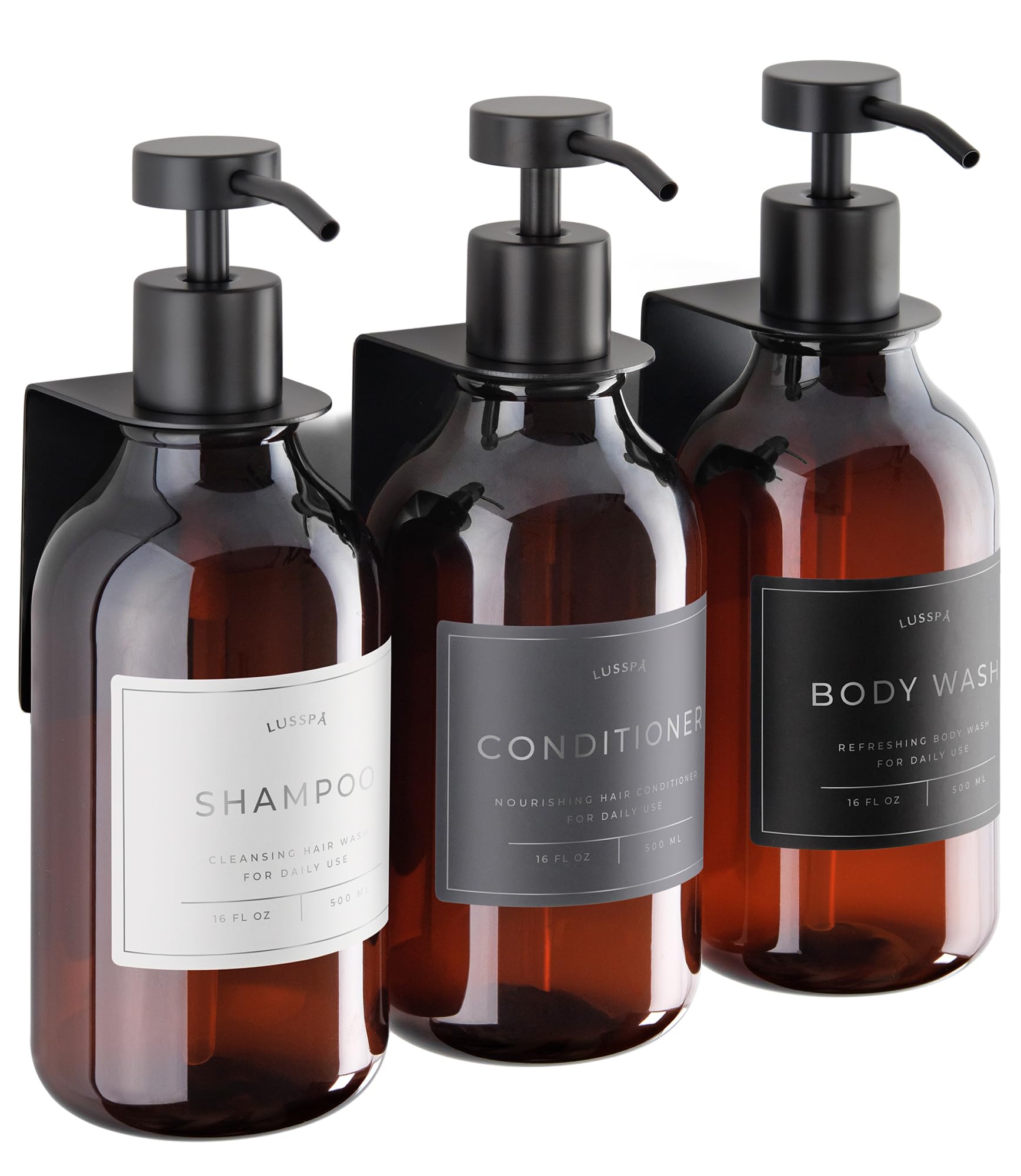 Shampoo Conditioner Dispenser - Shower Soap Dispenser Wall Mounted - Set of 3 16 9 Oz Plastic Bottles