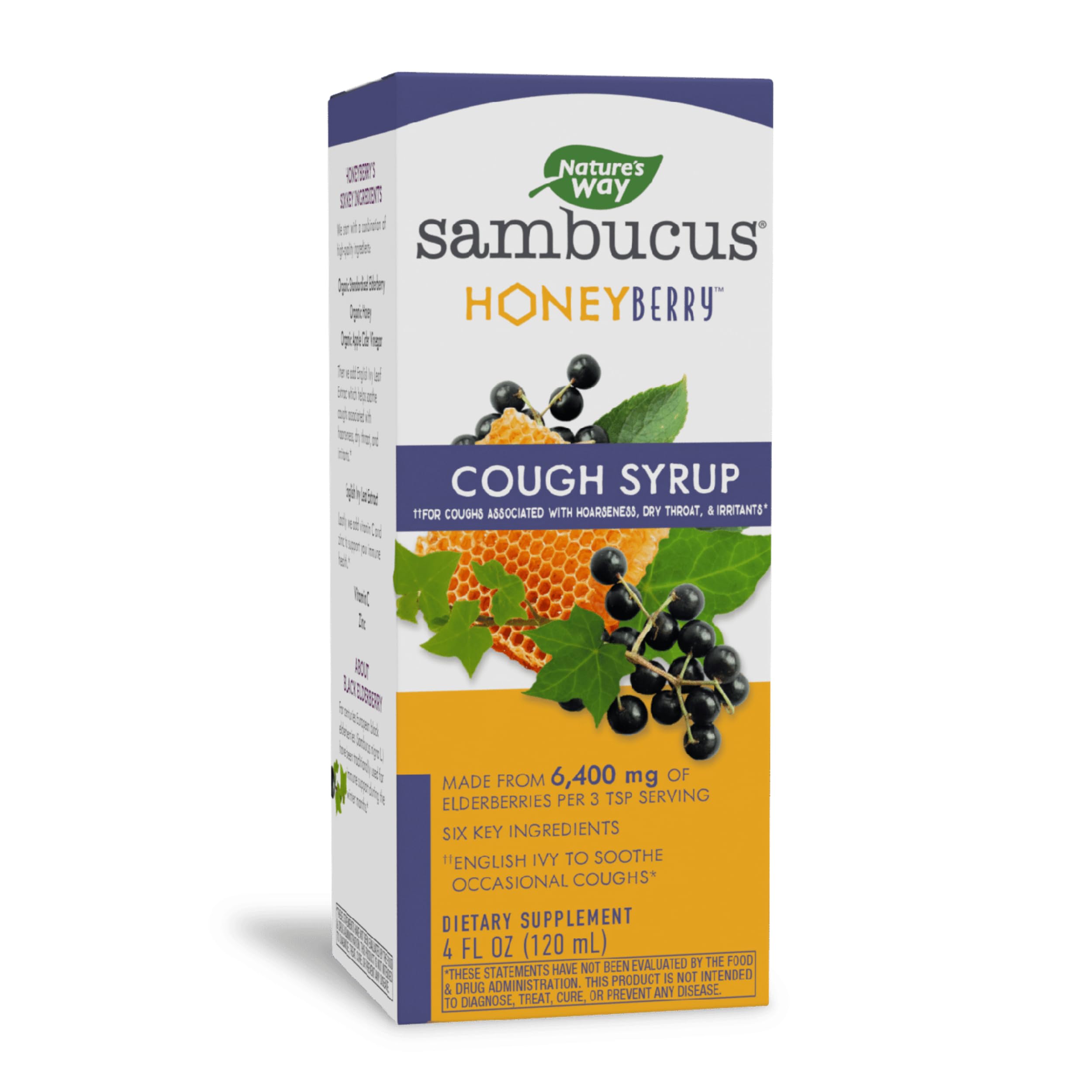Sambucus HoneyBerry Cough Syrup with Black Elderberry Extract & Organic Honey, Immune Support*, 4 Fl. Oz