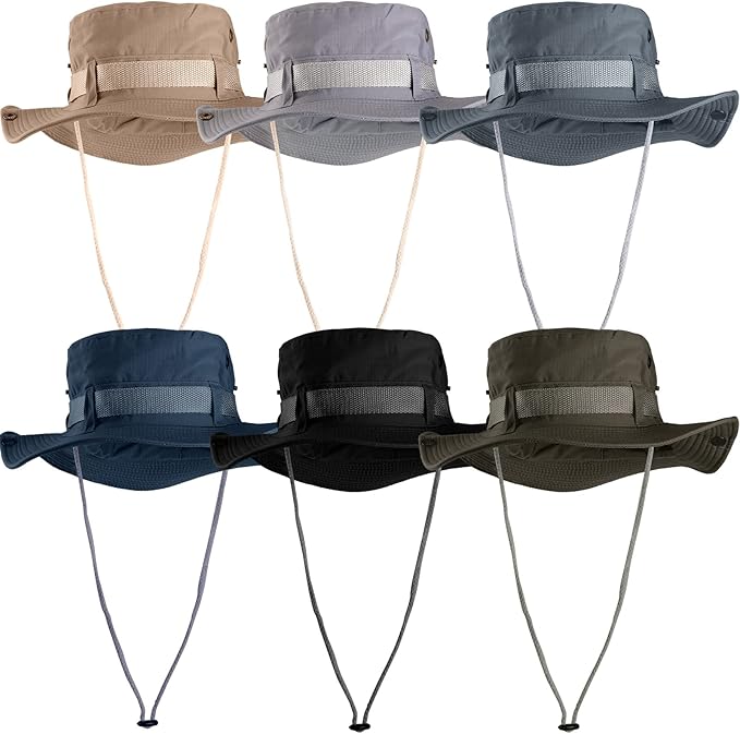 6 Pcs Safari Hats for Men Bulk Bucket Hat with String