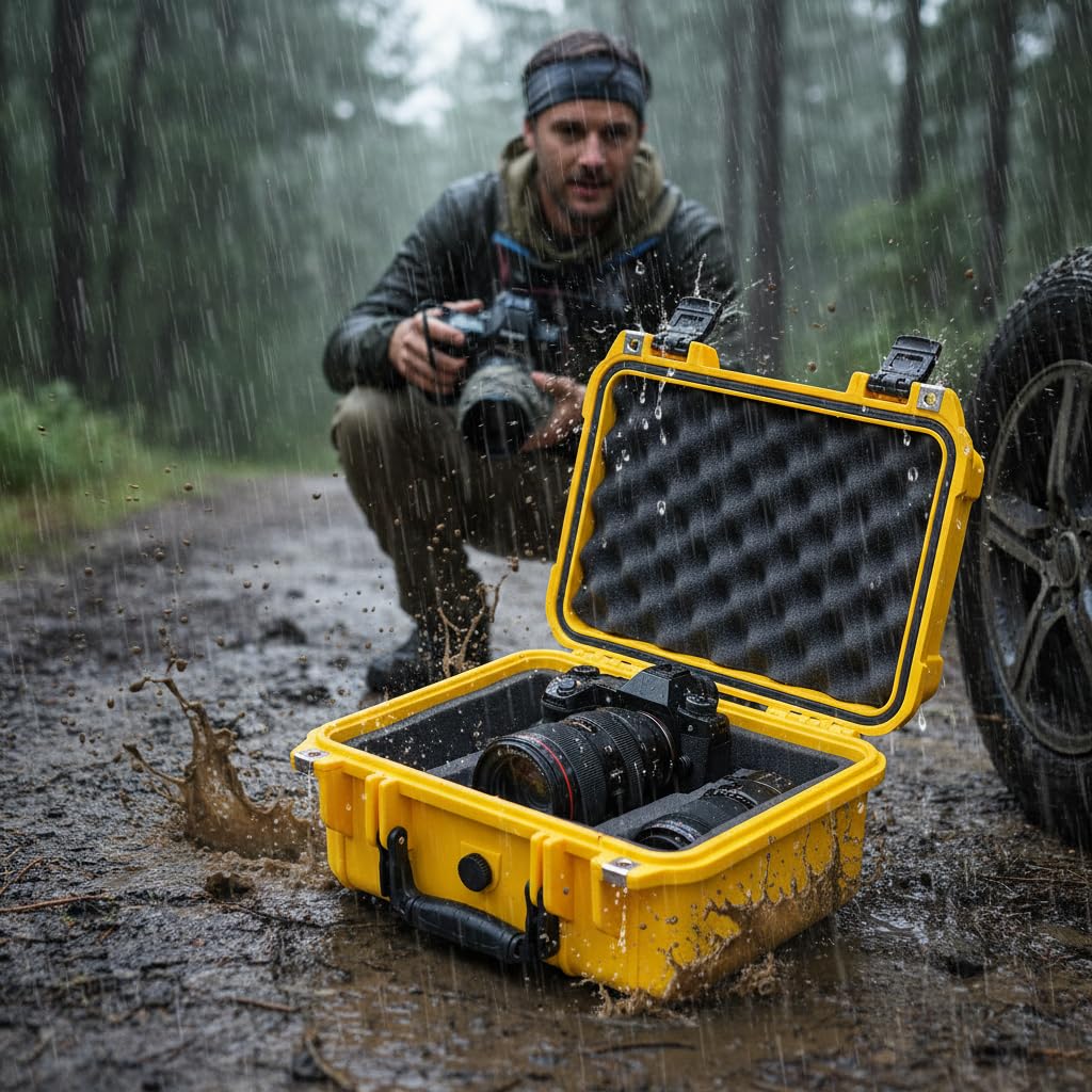 MEIJIA - Funda protectora portátil impermeable para todo tipo de clima, funda rígida para cámara con espuma de ajuste personalizado, uso de drones, cámara, equipos, pistolas, 13.3 x 11.6 x 6 pulgadas