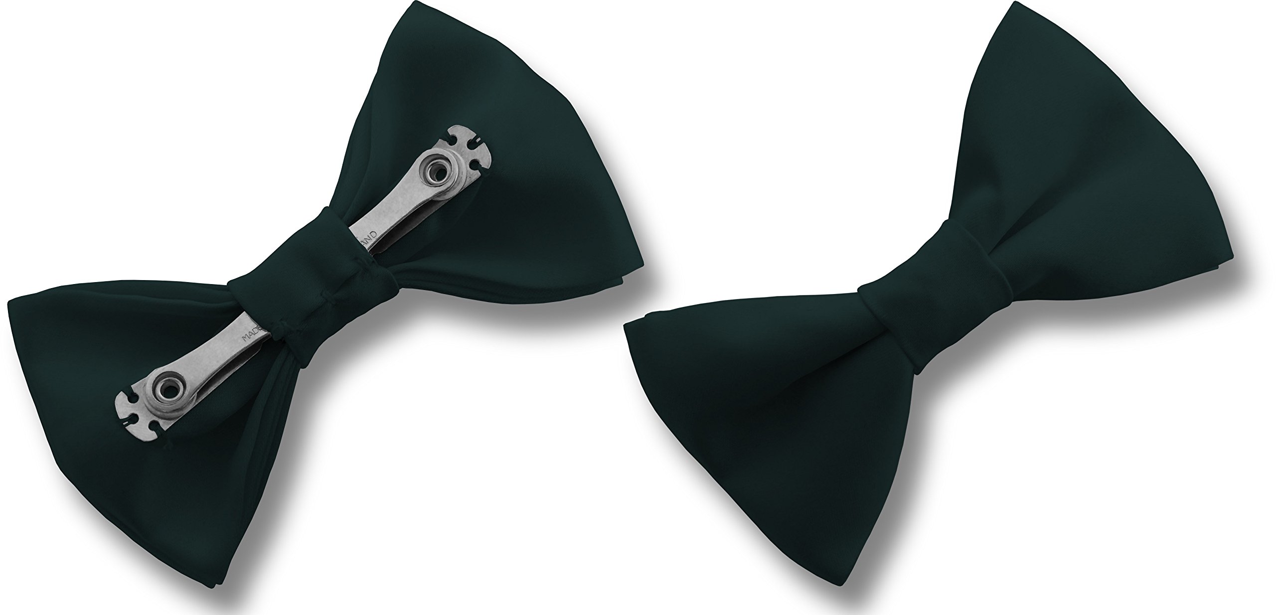 Great British Tie Club Men's Satin CLIP ON Bow Ties (Bottle Green)