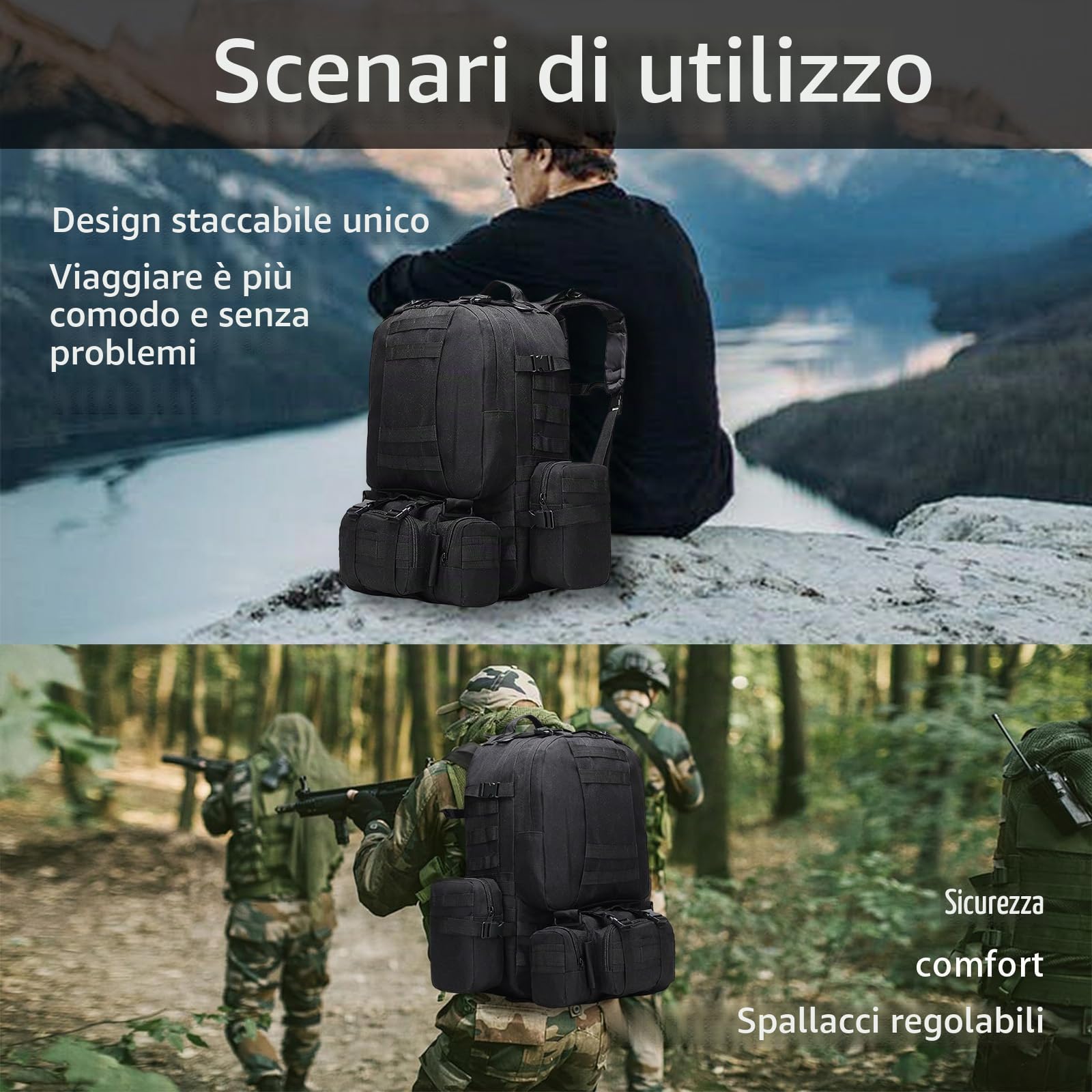 Zaino Militare, Zaino Tattico Militare 60 Litri Molle Staccabile Per Uomo E Donna Ideale Per Trekking Escursionismo Campeggio Alpinismo E Viaggi Outdoor