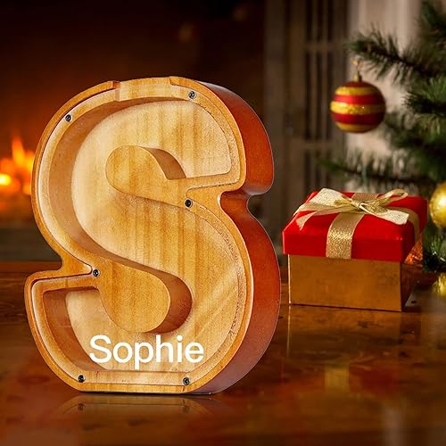 Miniatura 5 de ALBK (Z) Alcancía personalizada para niños, alcancía con letras del alfabeto personalizadas, letras de madera de la A a la Z, juguetes de