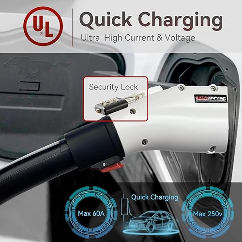 Miniatura 3 de WOLFCAR - Adaptador de carga Tesla a J1772 con bloqueo de seguridad máximo 60 A y 250 V adaptador portátil J1772 EVs compatible con conectores Tesla