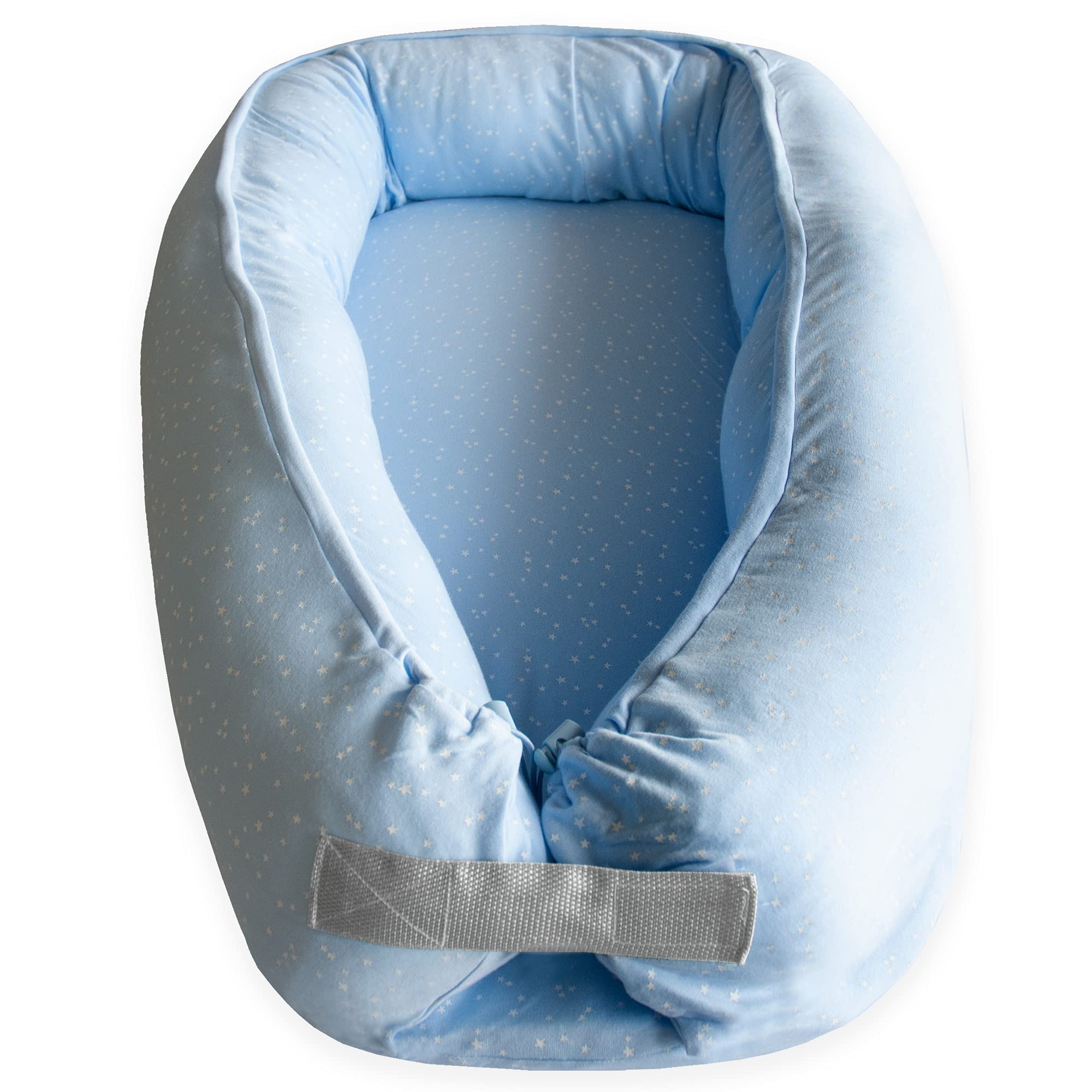 Duffi Baby Cojin Nido Bebe Recien Nacido. Reductor de Cuna Bebes. Cama Nido de Viaje Desenfundable. Colecho. Cambiador Bebe. Diseño de Estrellas. Algodon y Bambu. Color Azul 0960-12