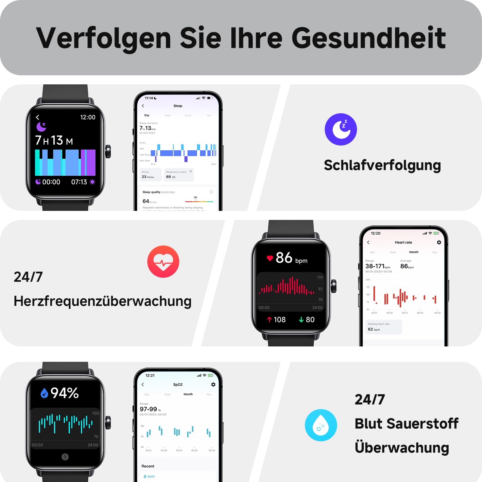 Smartwatch Herren Damen mit Telefonfunktion,1.8" Smart Watch Fitnessuhr mit Whatsapp und Alexa,Herzfrequenz Schlafmonitor,120+ Sportmodi Fitness Tracker,IP68 Wasserdicht Uhren für Samsung/Android/iOS