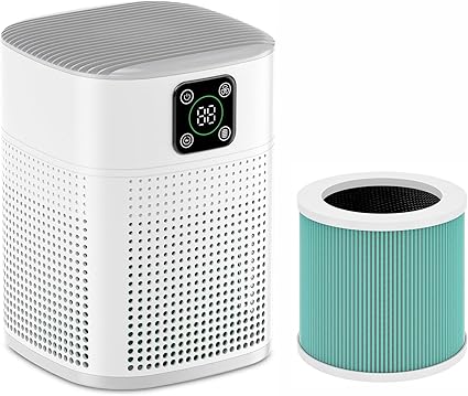 Air Purifiers for Bedroom, Honeyuan H13 HEPA Air Purifier for Home Large Room 600 sqft, Air purifiers with 360 degreeAir Intake, 3 Fan Speeds, 3-Stage Filtration, White