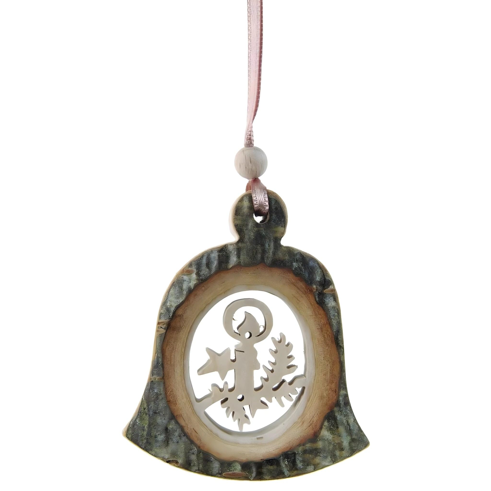 Dolfi Wooden Bell Decoration 10 cm | Natural Wood in Val Gardena | Nativity Figure