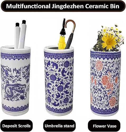 Miniatura 4 de Paragüero de porcelana, soporte de paraguas de porcelana azul y blanco, soporte tradicional para sombrilla de entrada, organizador de paraguas de