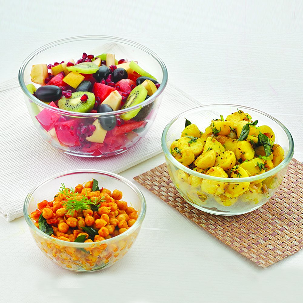 BMS LifestyleBMS Lifestyle BGB-03 Borosilicate Glass Mixing Bowl Set, 3-Pieces, Transparent