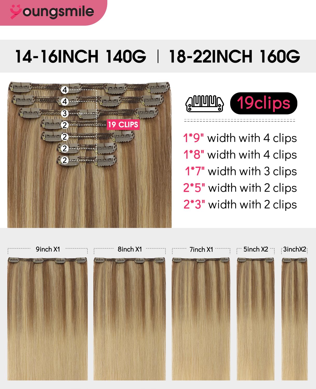 Youngsmile Human Hair Clip in Extensions, Human Hair Extensions Clip in For Women,#10/27/27 Color Golden Blonde with Bleach Blonde 20 Inch 160g 7PCS Double Drawn (7C#10/27/27-20inch)