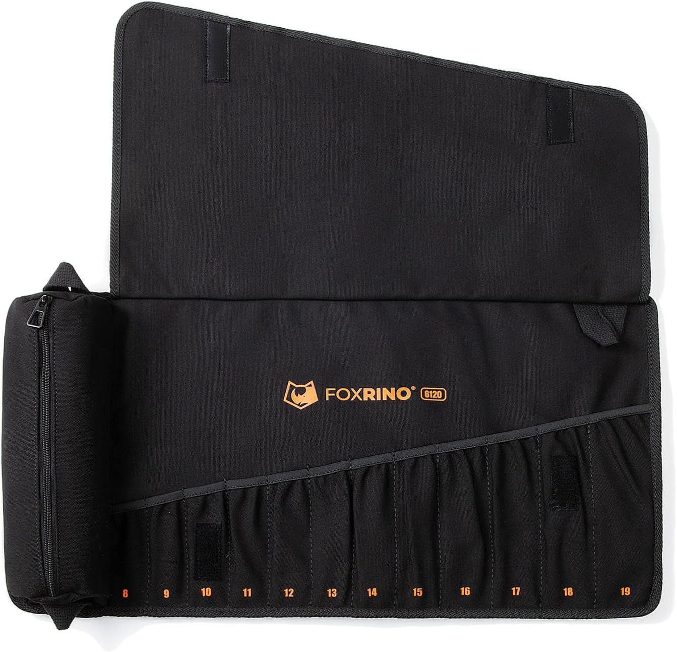 Foxrino Wrench Roll, Wrench Roll Up Pouch, 12-Pocket Heavy Duty Canvas Wrench Organizer Bag for Metric Combination Wrenches, Portable Tool Roll Bag, Gifts for Men for Christmas (Black, 12+1 Metric)