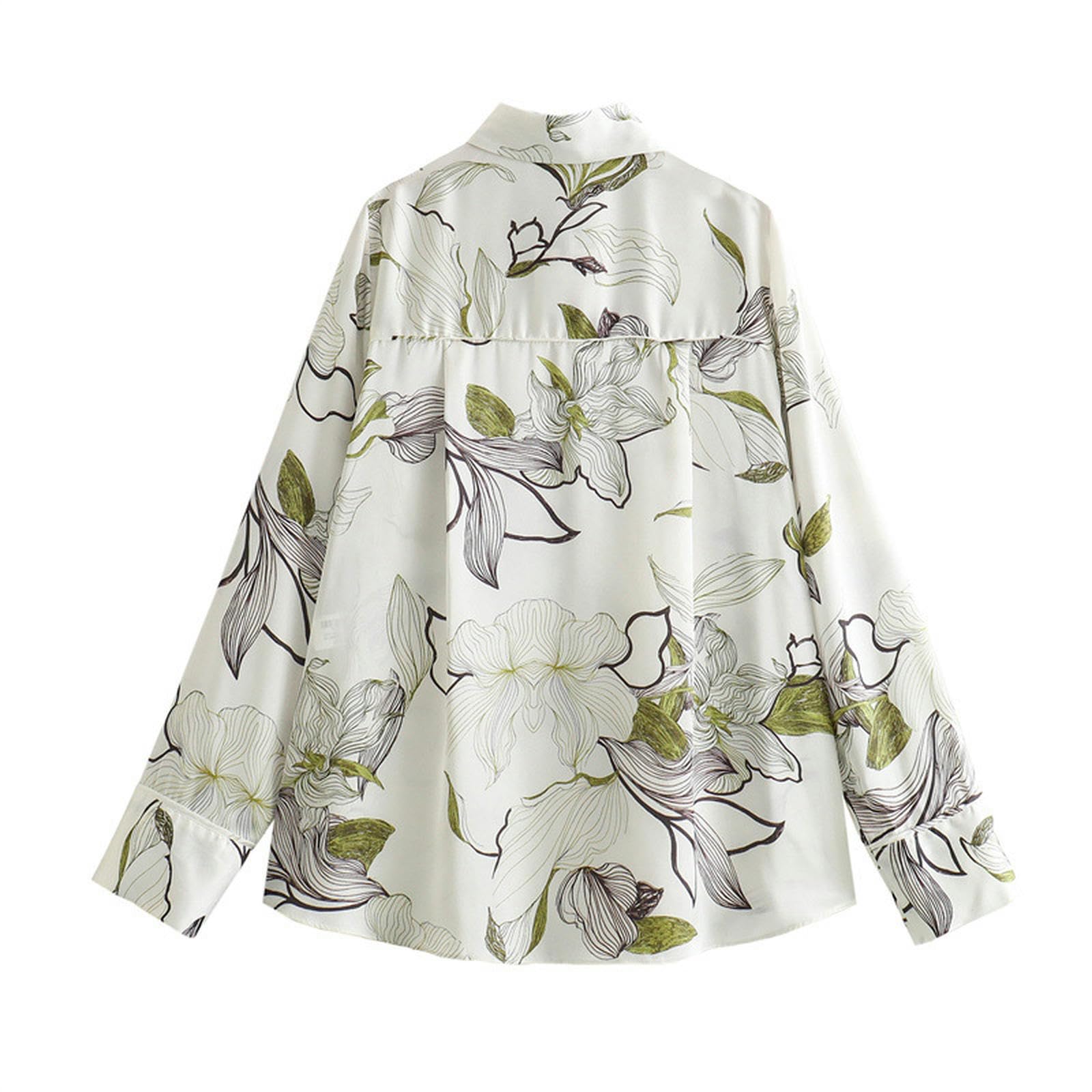 Camisa Holgada con Textura Satinada Estampada de Moda de Primavera para Mujer, Color Femenino S