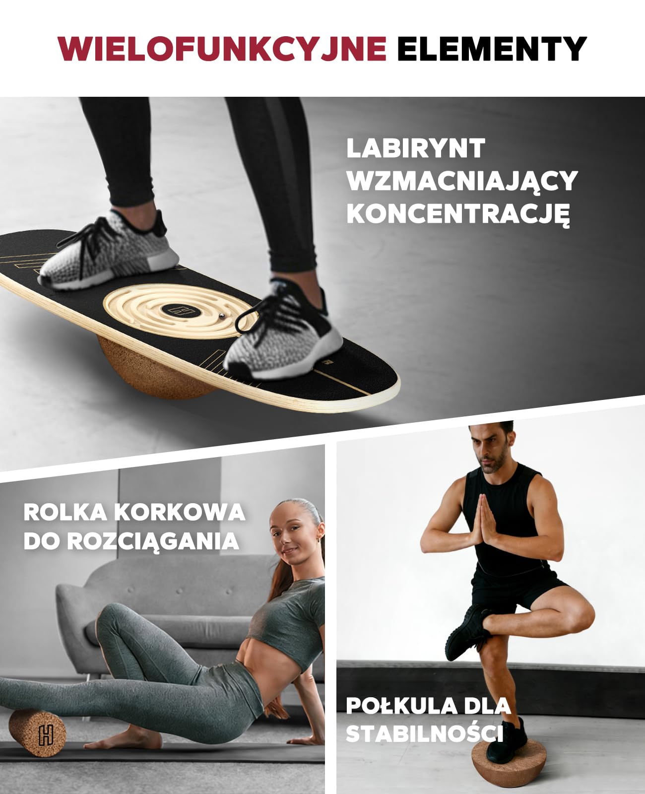 HAPBEAR Regulowana Deska Balansowa z Magnetycznym Labiryntem – 6 Trybów Wobble Board z Rolka Korkową i Półkulą – Trening Surfingu/Skigu, Siły Rdzenia, Rehabilitacja i Skupienie Umysłowe