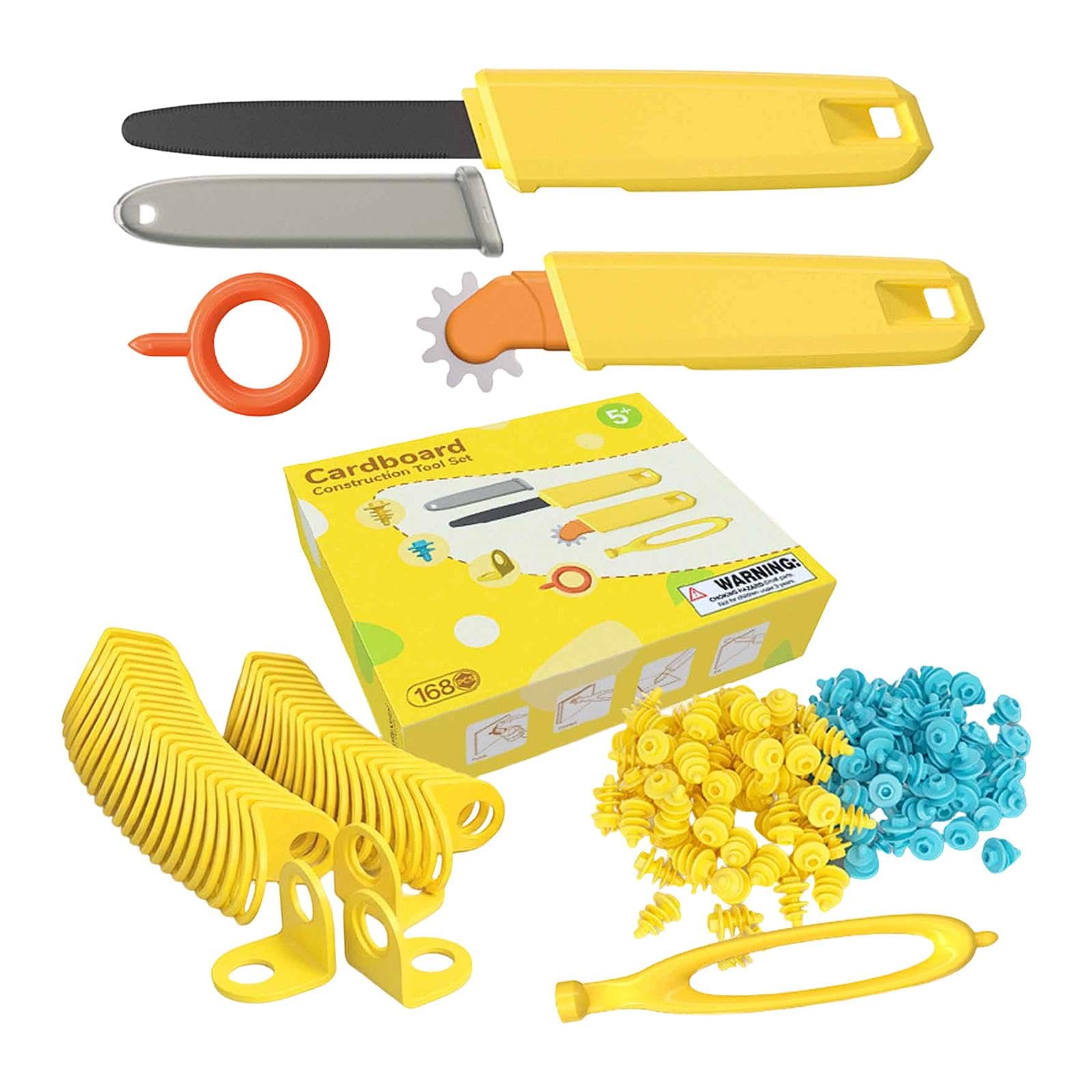 MagiDeal Kit di Attrezzi da Costruzione in Cartone da 168 Pezzi, Set di Costruzione per Bambini, cacciavite Creativo Riutilizzabile, Regalo per Bambini, Gioco
