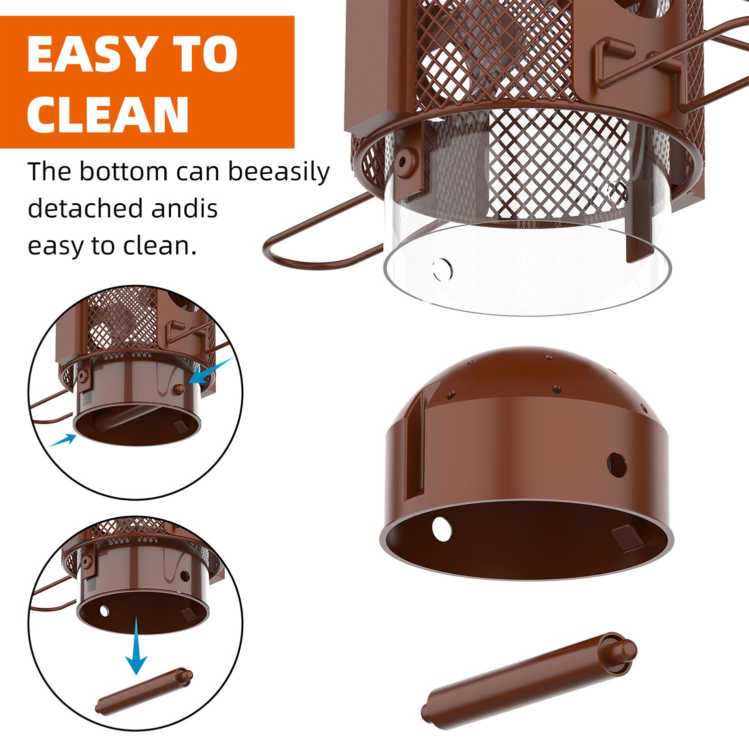 Metal Squirrel Proof Bird Feeder,Bird Feeders for Outdoors,Weight Activated Squirrel Proof Wild Bird Feeders with Finch Cardinal Chickadee,Large Capacity,Weatherproof and Durable,Reddish Brown - Additional View