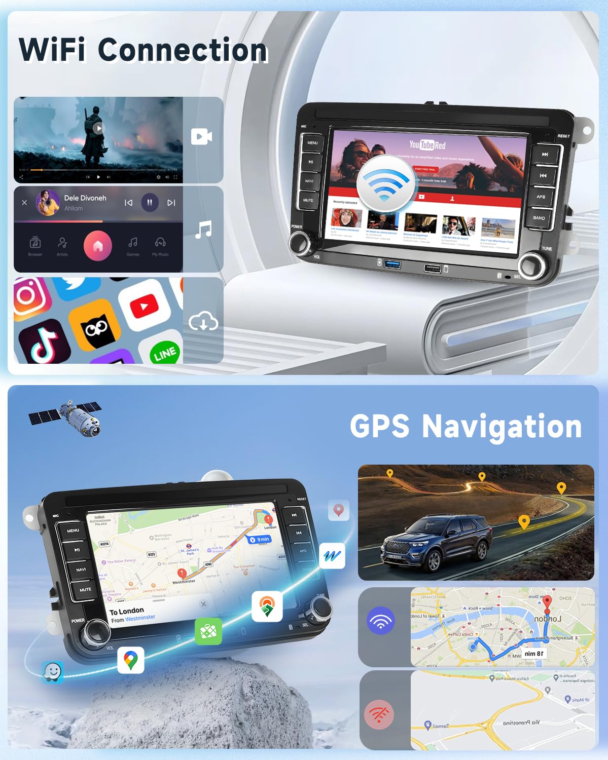 2G+64G Android Autoradio für VW Golf 5 6 Passat Polo Tiguan Touran Caddy Skoda Seat 7 Zoll Wireless Carplay Autoradio 2 Din mit Android Auto Touchscreen GPS Navi WiFi Bluetooth FM/RDS Rückfahrkamera