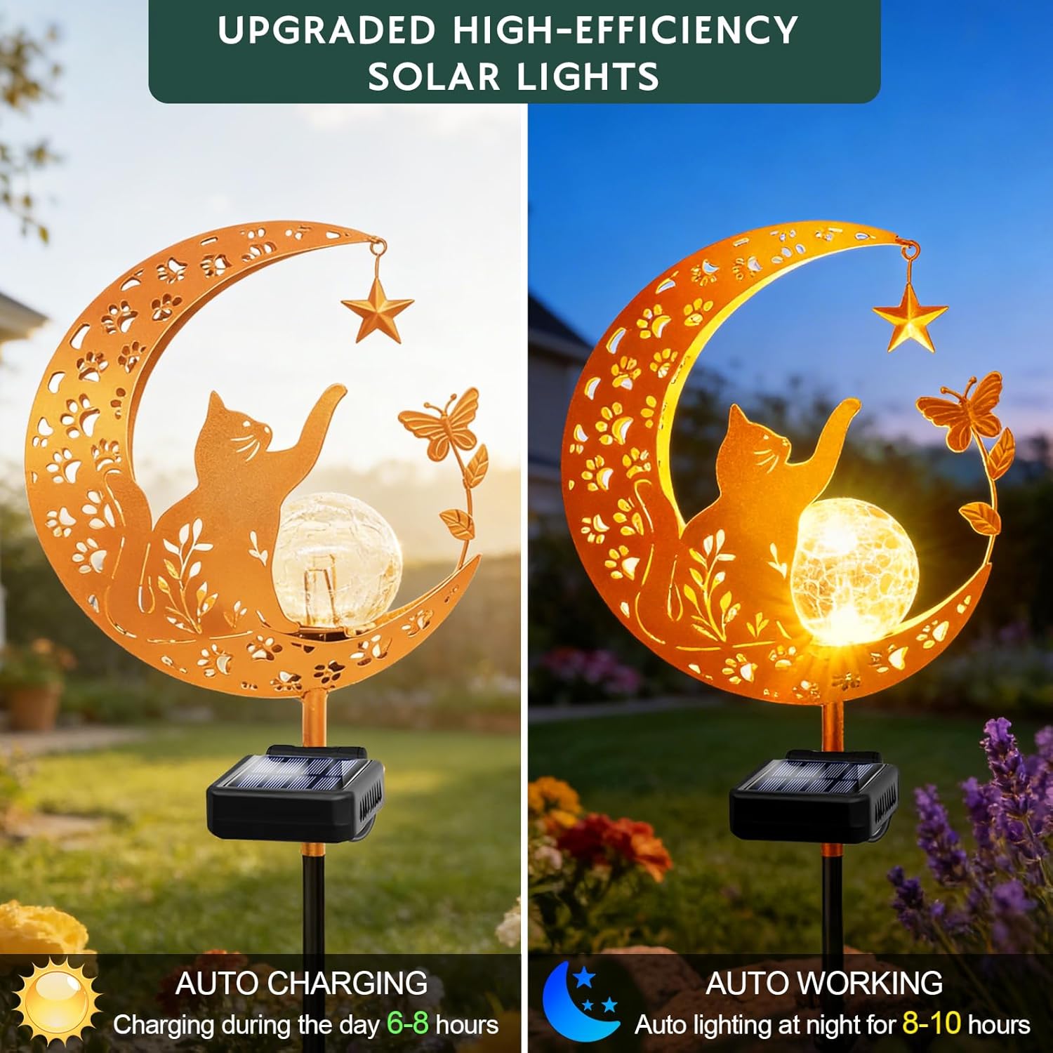 ZNYCYE Solar Lights Outdoor Decorative Moon Cat Butterfly Solar Stake Lights Birthday Gifts for Women mom Grandma, Garden Decor Waterproof for Walkway, Yard, Lawn, Patio (Warm White) - Image 8