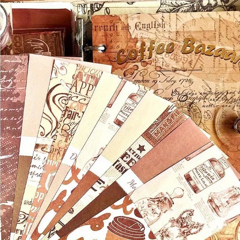 Image of ATIRAMANIYA Vintage Aesthetic Scrapbook Kit(346Pcs) Scrapbooking Supplies Kit with Bullet Junk Journal,Stationery,A6 Grid Notebook Journaling Gift for Girl (Coffee Bazaar)