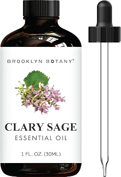 Brooklyn Botany Clary Sage Essential Oil - 100% Pure and Natural - Premium Grade Oil with Dropper - for Aromatherapy and Diffuser - 1 Fl Oz