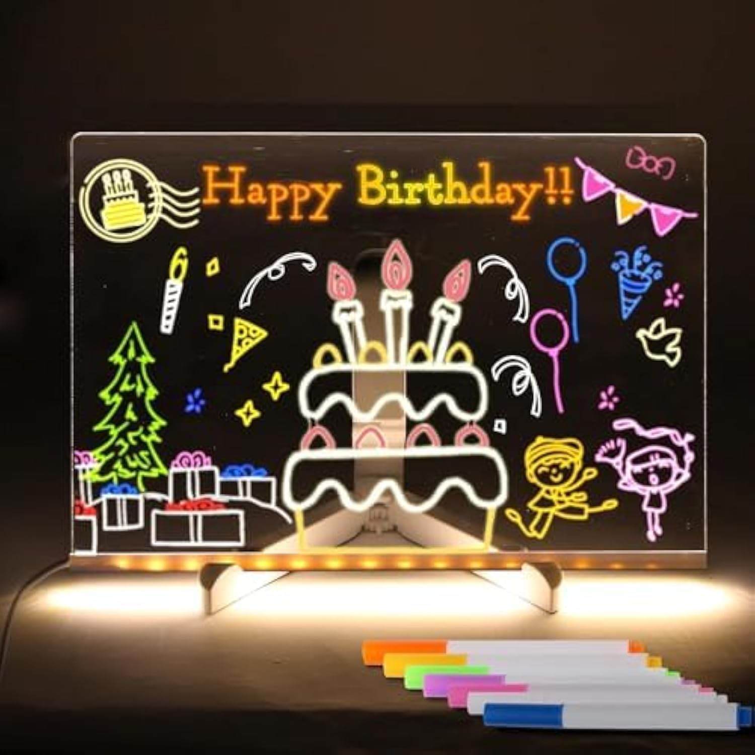 LED Note Board with Colors, Acrylic Dry Erase Board with Light, Light up Dry Erase with Stand as a Glow Memo, LED Letter Message Board Note Glass Led White Board (30 * 20CM-Large)