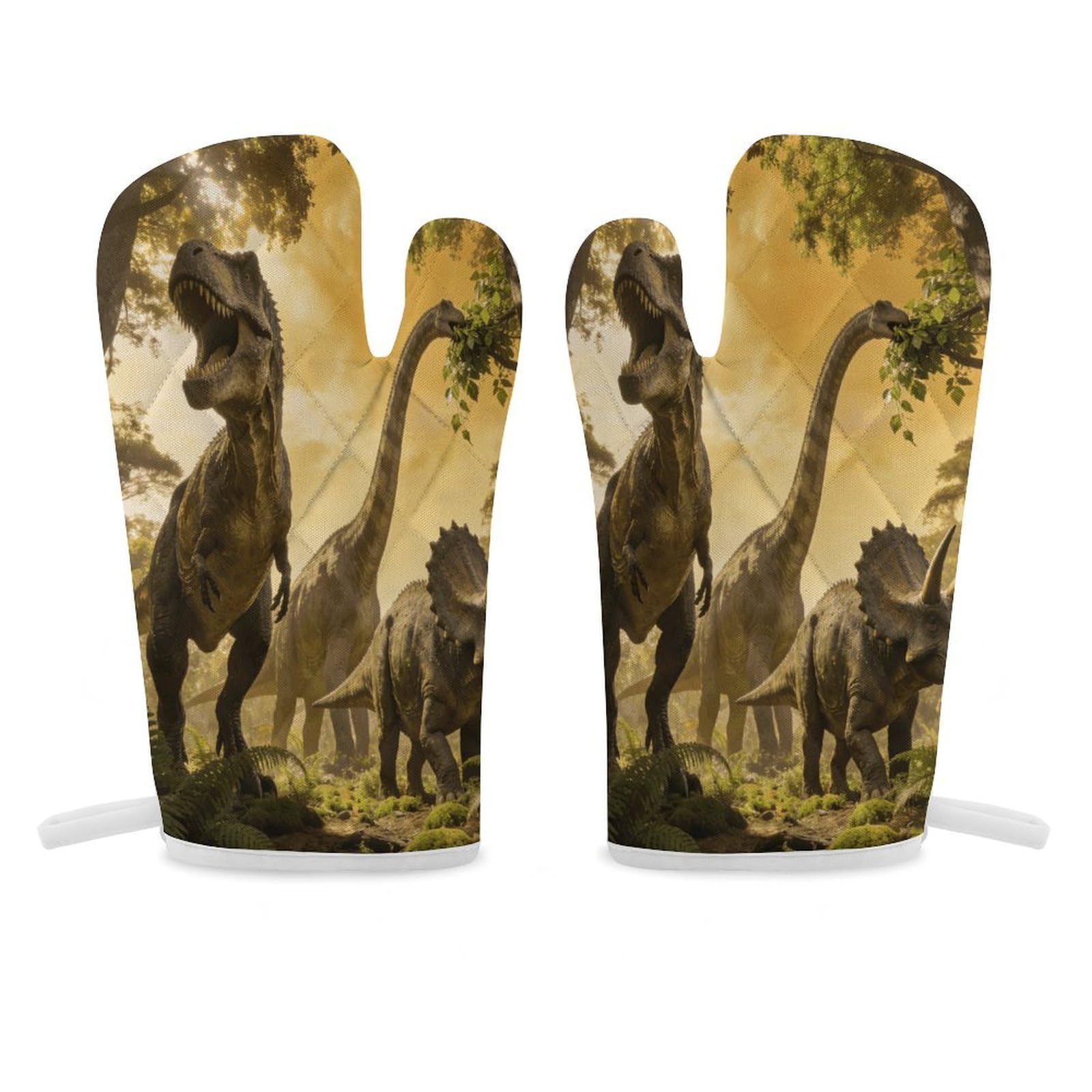 Dinosaurs Oven Mitt Heat Resistant Potholder Set,Durable Oven Gloves for Gifts,Glove Pot Holder for Cooking Baking Grilling BBQ