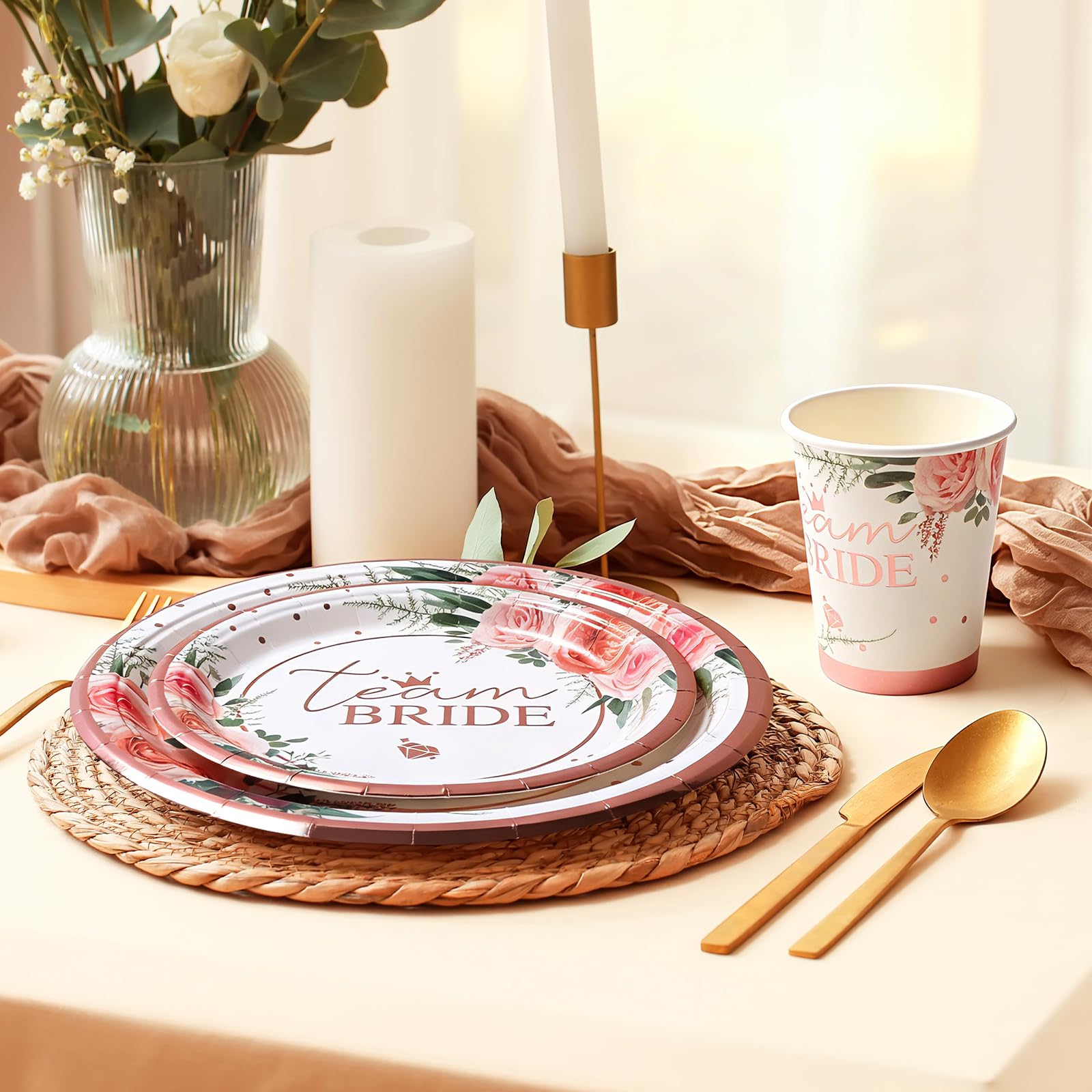 100 sztuk Team Bridal Shower Party Supplies Bachelorette papierowe serwetki serwetki kubki jednorazowe zestaw naczyń w kolorze różowego złota, prezent dla panny młodej, dekoracja na zaręczyny