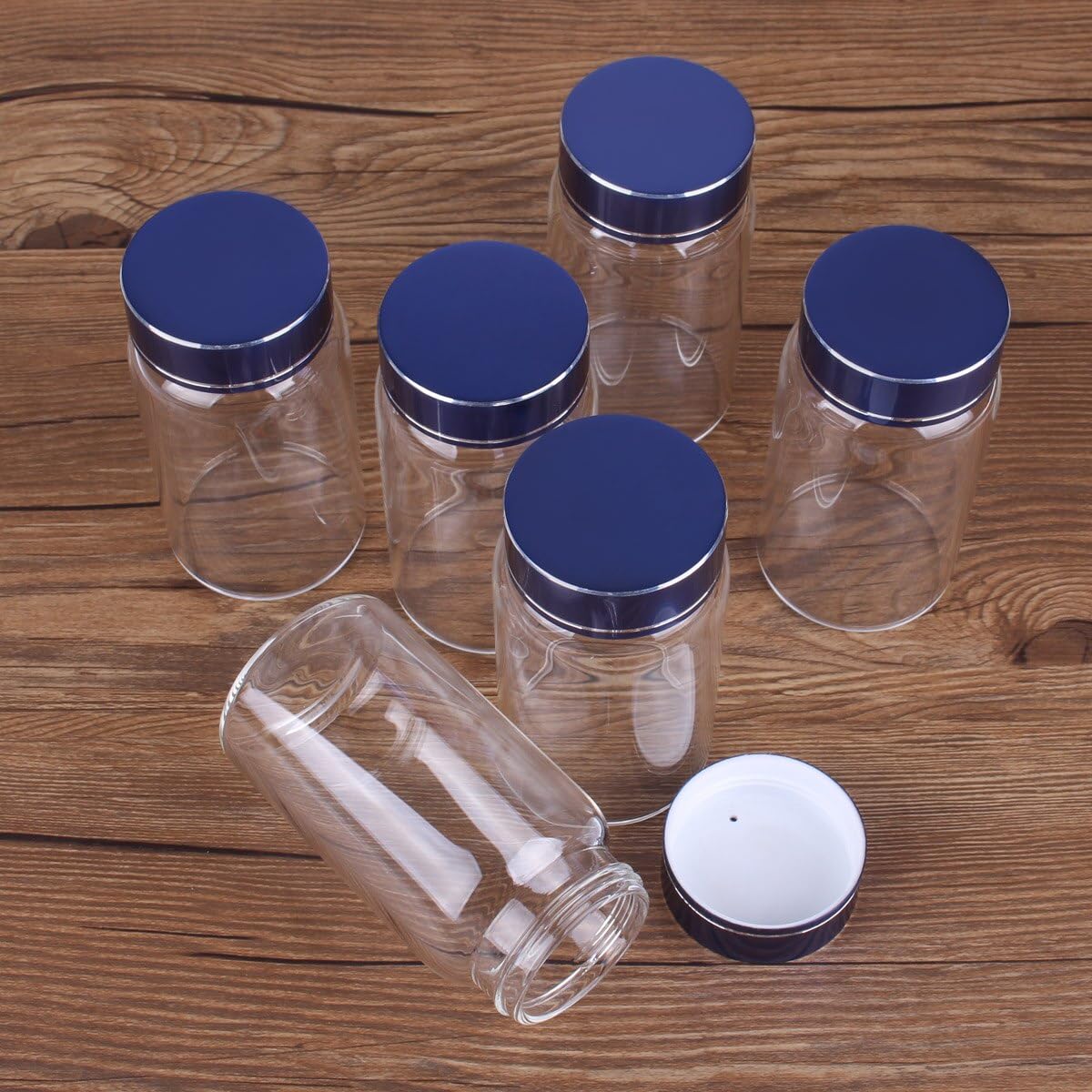 Amazon｜SYLALE 6 個 150 ミリリットルガラスボトル青い蓋付き 55*105