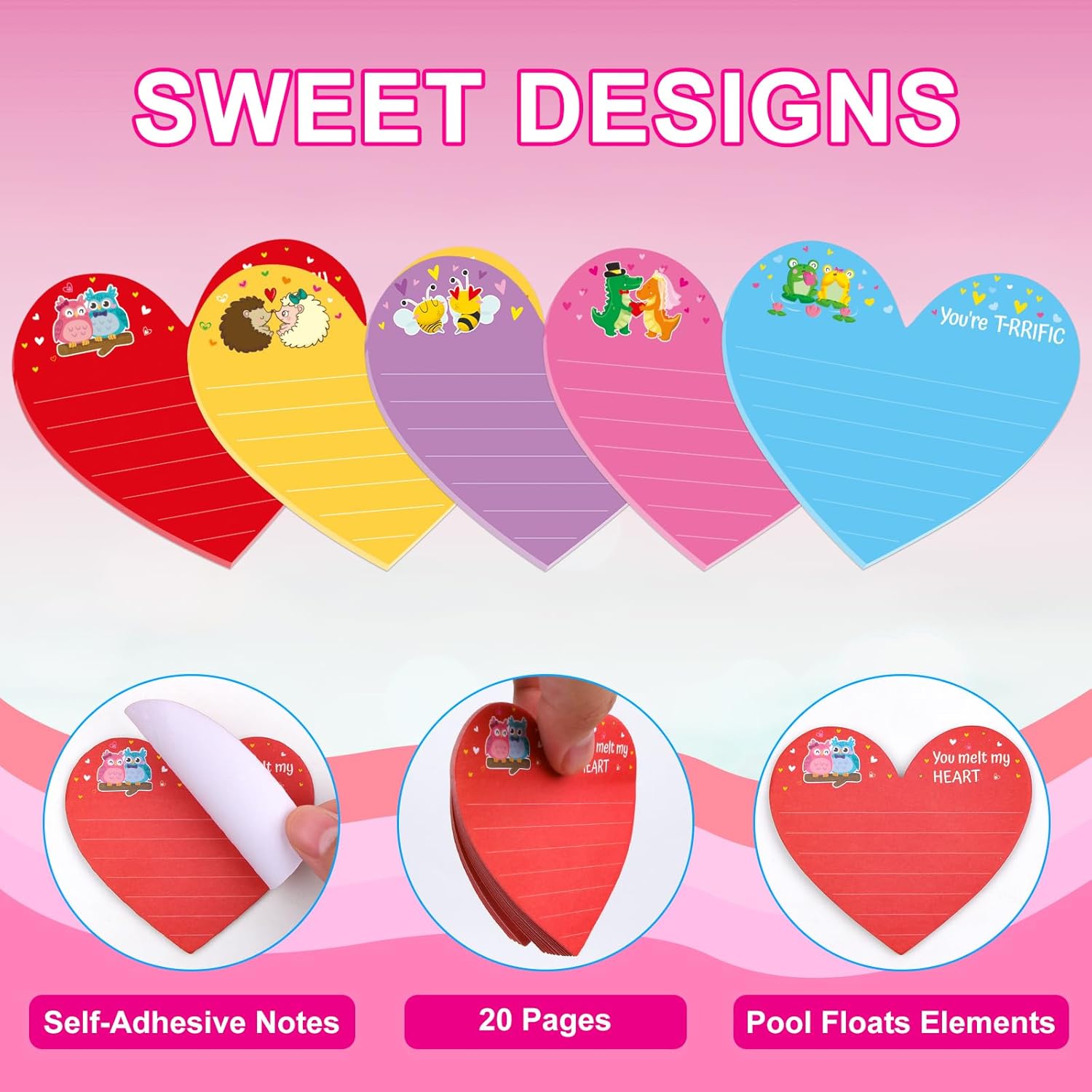 25 Sets 500 Sheets Valentines Day Sticky Notes - Heart Shape Sticky Note Pads for Valentine Party Favors School Office Home Supply - Image 3