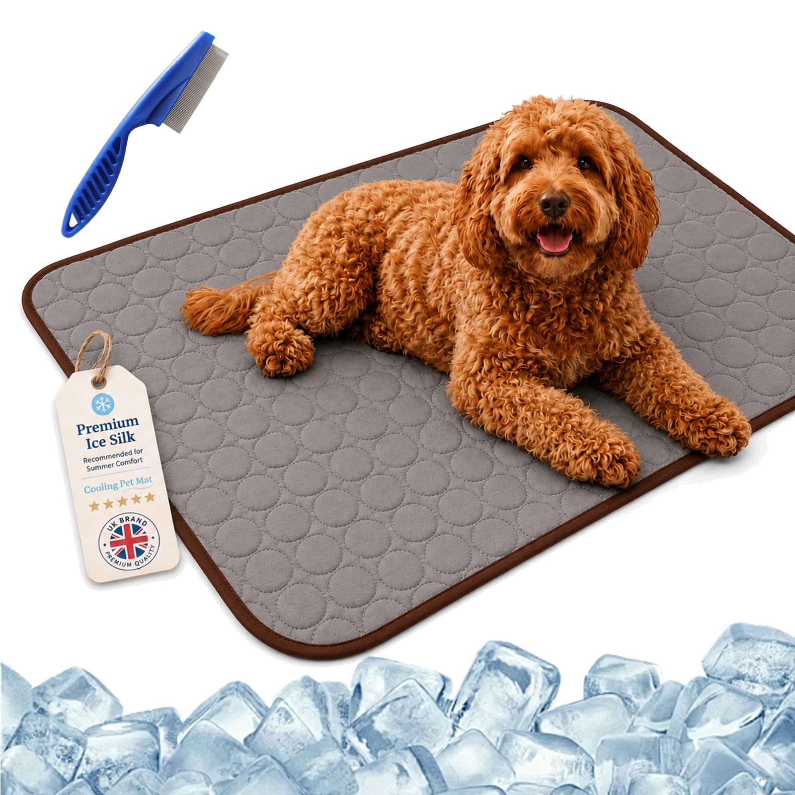 ChillPaws Cooling Mat - XS/S/M/L/XL/XXL Chilli Paws Cooling Mat with Washable Ice Silk Breathable,Instant Pet Cooling Blanket,Anti-Slip Chew-Resistant,for Crates Sofas&Summer Garden (Brown,150x100cm)