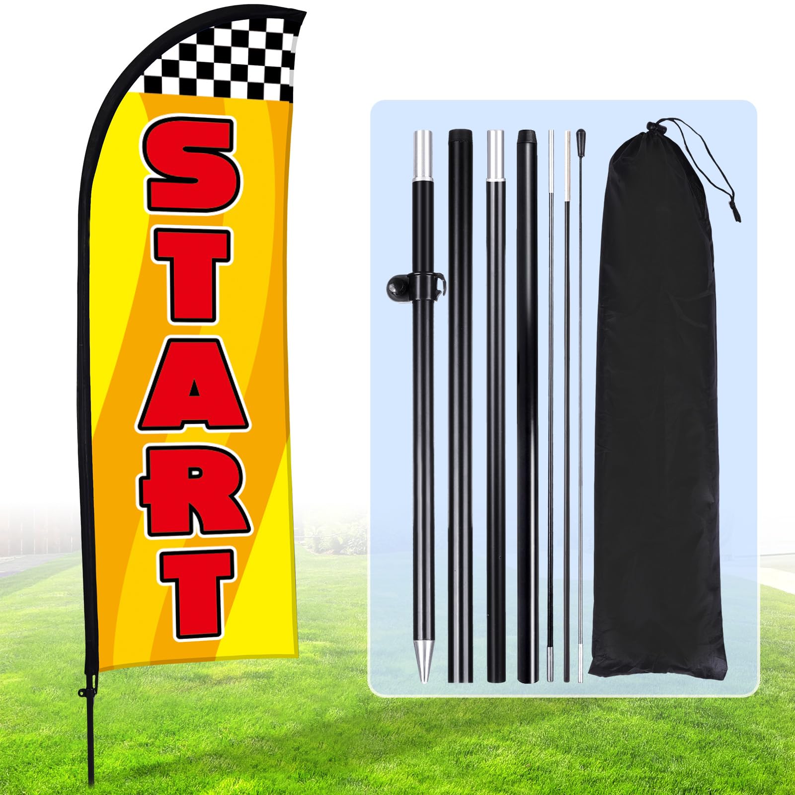 Buryeah 1 Feather Flag Start Advertising Banner Swooper Flag with Pole Kit and Ground Stake for Marathons and Special Events Outsid (8 ft,Yellow) — image 1