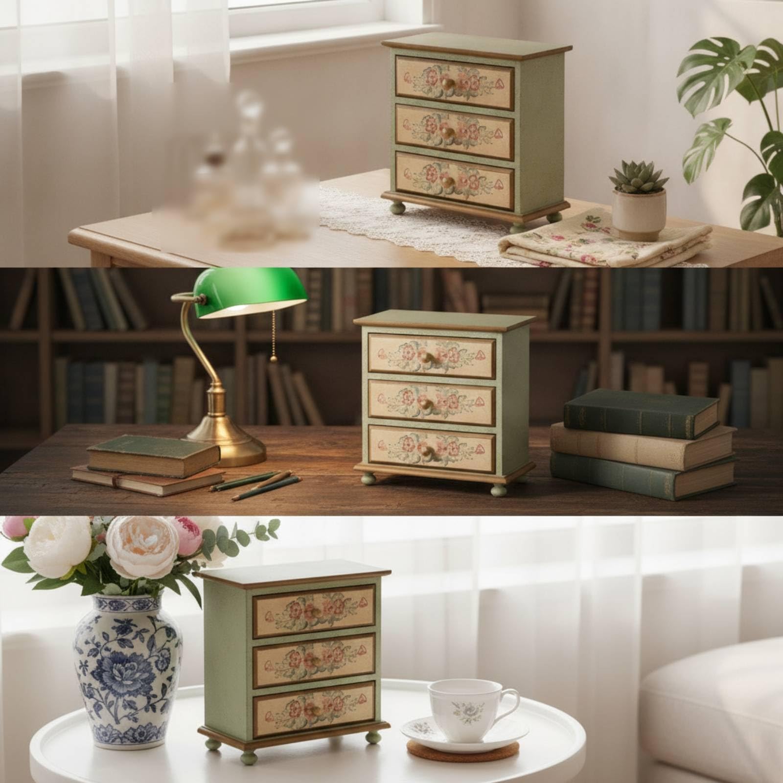 Qianly Mini Cassettiera da Tavolo Decorativo Cassettiera con Scomparti Versatile Organizzatore con Scomparti per Appassionati di Cucito, Scrivania, Comodino