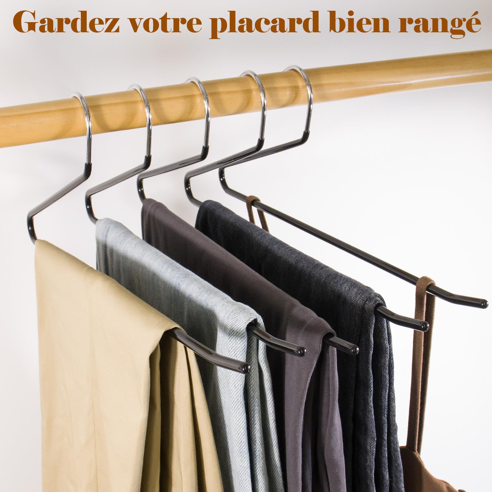 Cintres Pantalons,Lot de 30 cintres antidérapants à extrémité Ouverte pour Pantalons, Pantalons, écharpes - Noir