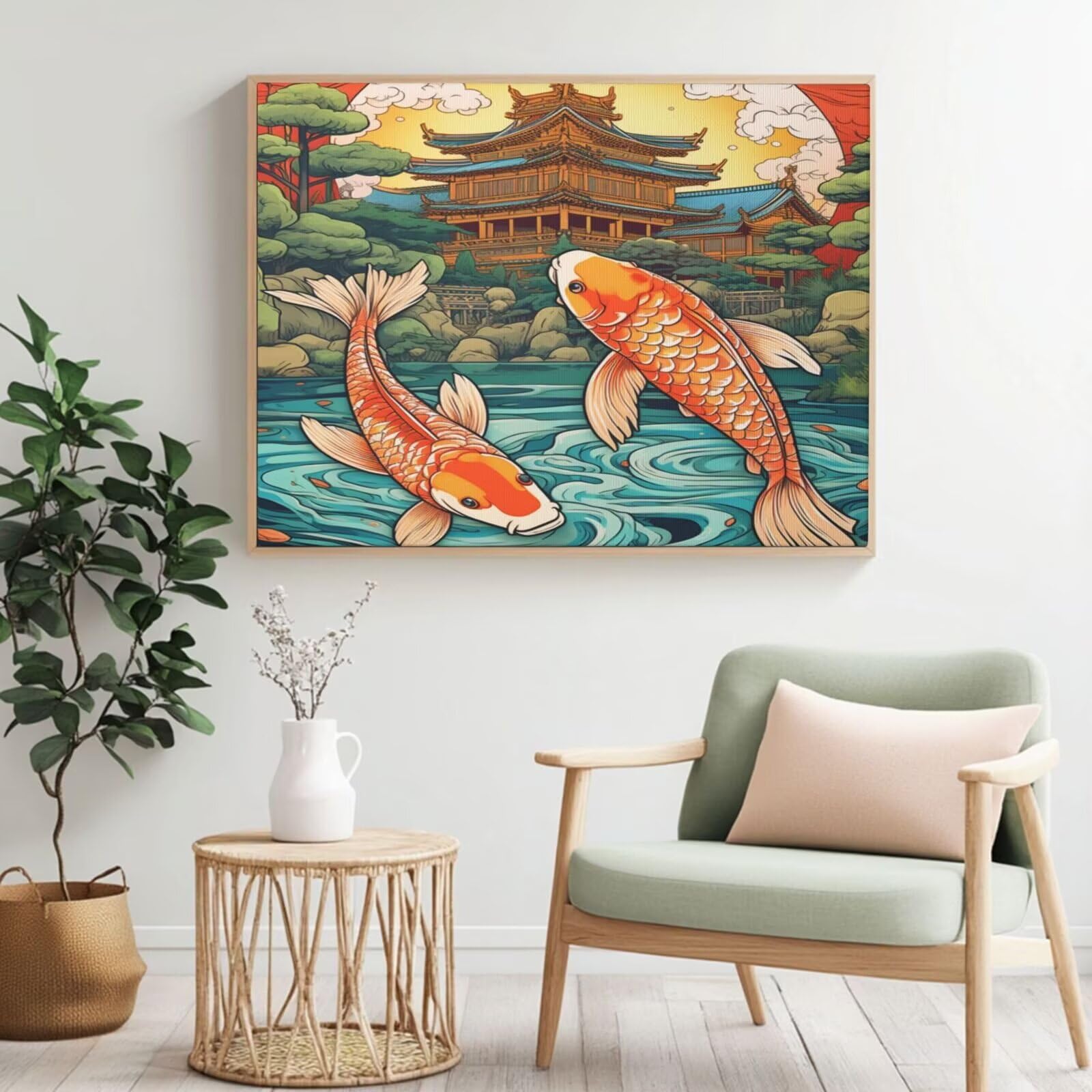Kit pittura numero adulto koi pittura giapponese con numeri per principianti, pittura acrilica un numero con 6 pennelli, kit di pittura a olio per decorazione