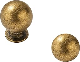 khtmeware 10 Pack 1 Inch Vintage Antique Brass Cabinet Knobs Aged Brass Small Ball Kitchen Cabinet Hardware Drawer Knobs Pulls for Drawers.