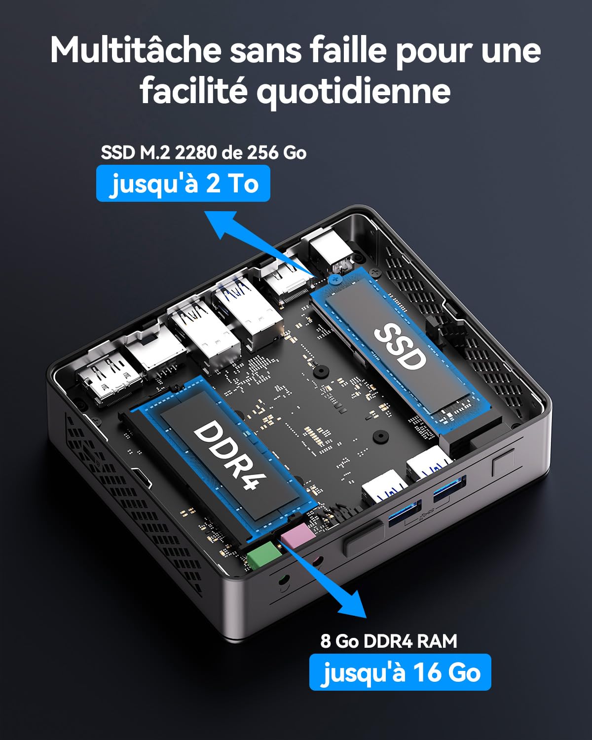 GEEKOM Air12 Lite Business Mini PC Intel N95, UHD Graphics,8 Go RAM DDR4 | SSD 256 Go, 6 ports USB, ports 9 broches, Achat en petite quantité Mini Ordinateur, idéal pour le bureau et le télétravail