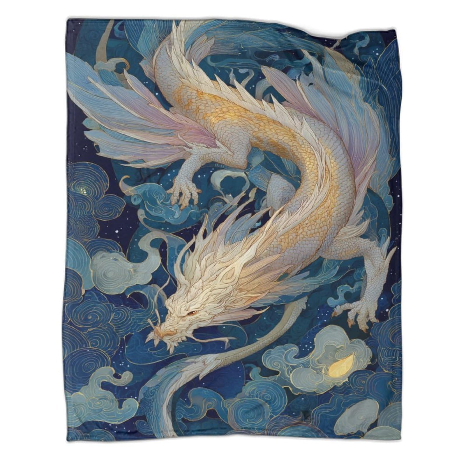 kaiyun A White Dragon, Surrounded by Nebulae Blanket,Soft,Comfortable And Warm,3D Pattern,Suitable for Home And Camping,40x50inch(100x130cm)
