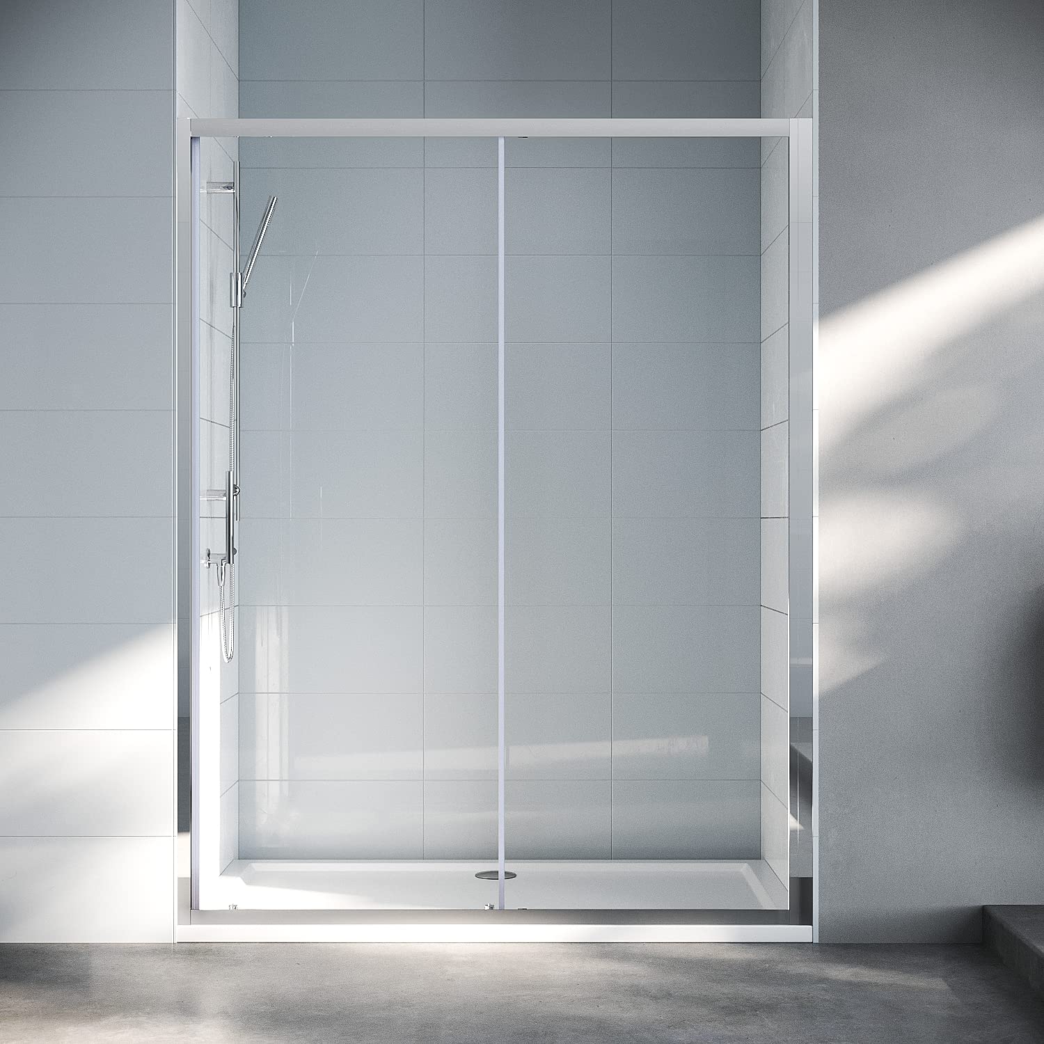 SIRHONA Porte de douche coulissante 160 x 185 cm Paroi douche en verre trempé sécurit Cabine de douche coulissante | Réglable