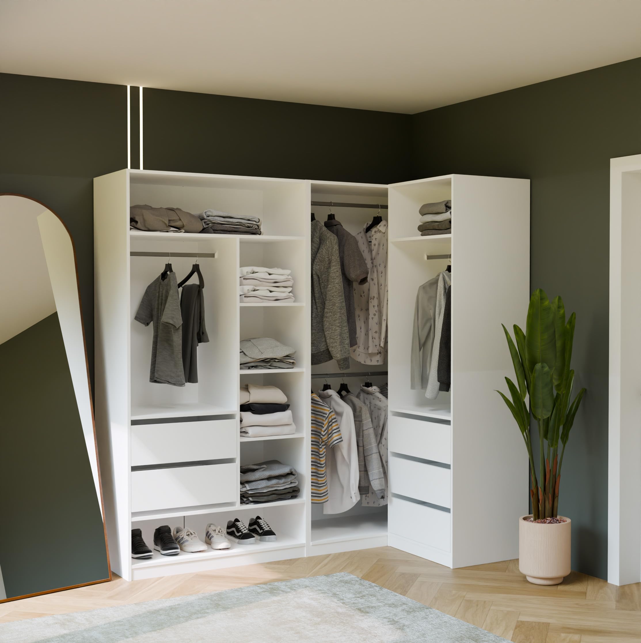 CDF Schubladenmodul Weiß 2 Schubladen – Einsatz für Kleiderschrank, Schubladeneinsatz Garderobe, Schrank Organizer, Schubladenblock für Kleiderschrank System, 2er Set Einsatzmodul