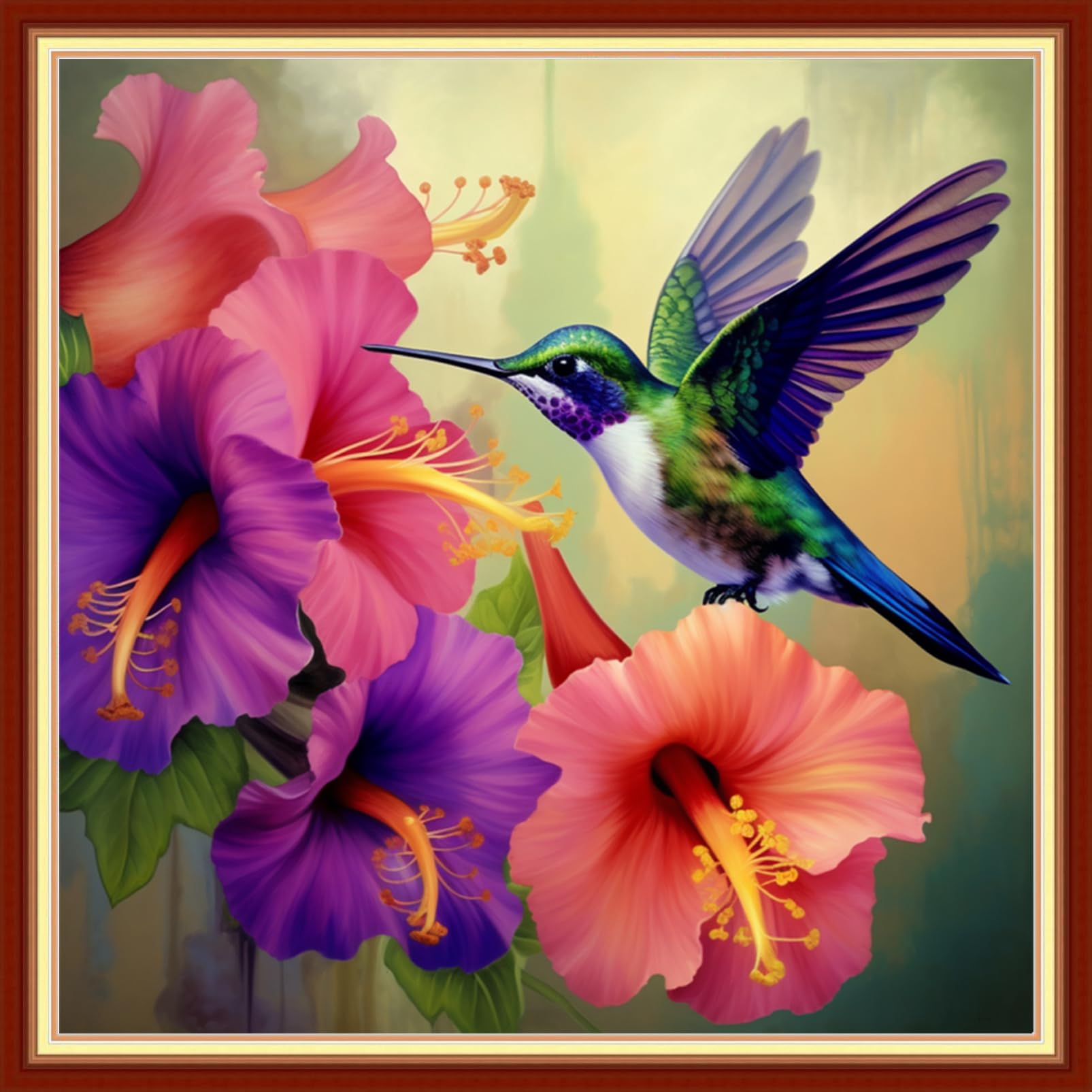 DMCVIVR Stamped Cross Stitch Kits for Beginners Adults Needlepoint Kits for Beginners Embroidery Kits for Adults Crossstitch Kit for Beginners 11CT-Hummingbird 18x18 inch
