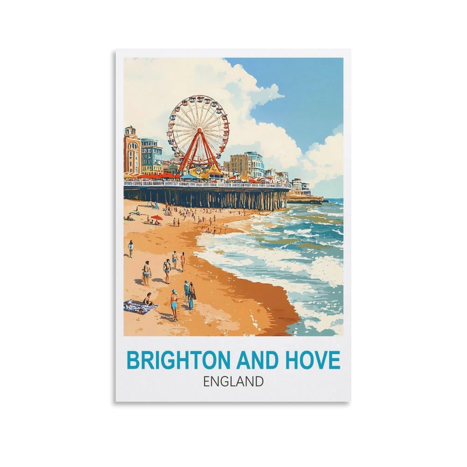 Clfmhnas Unframe-Style Brighton And Hove England Vintage Travel Posters 08X12inch(20X30cm) Canvas Wall Art Prints