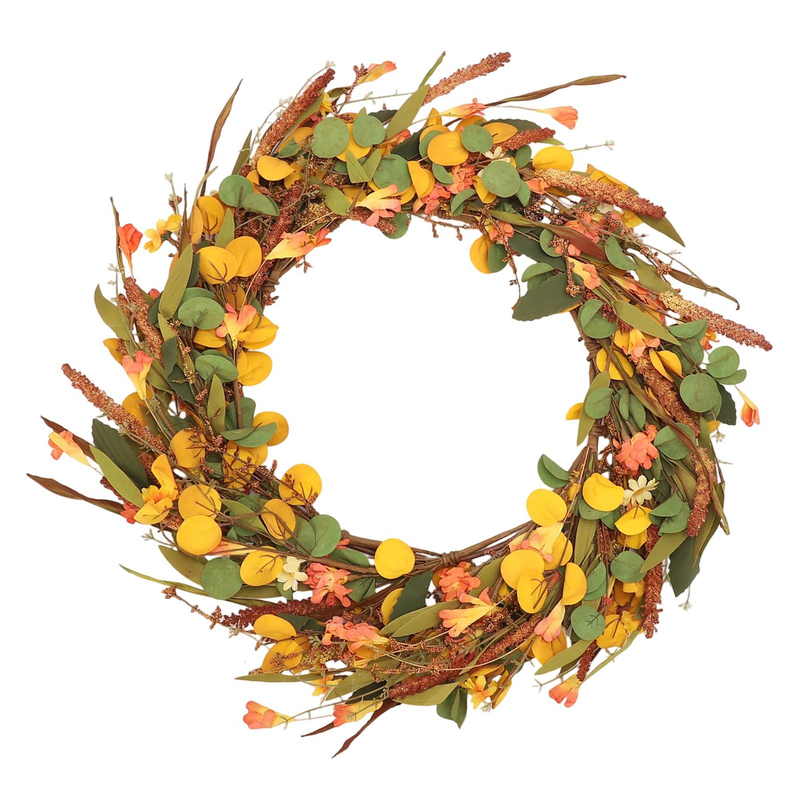 Couronne d'automne artificielle durable avec fleurs en polyester et fil de fer
