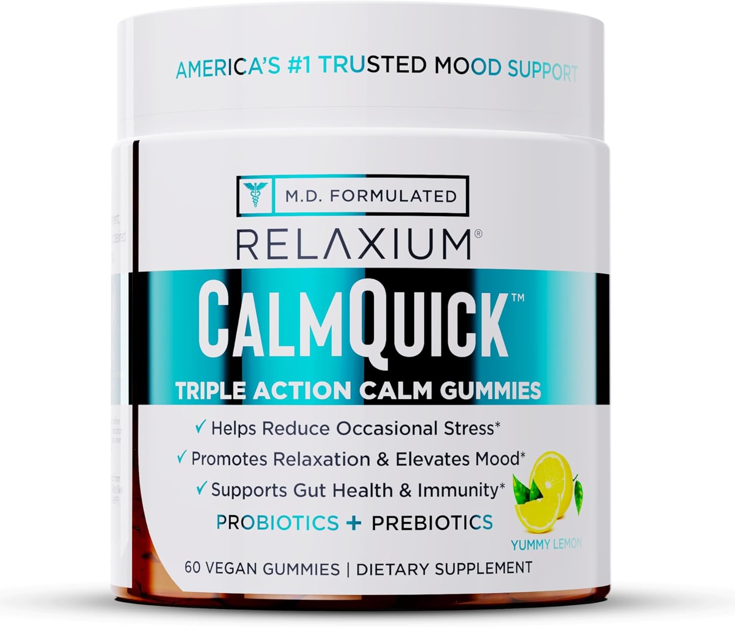 Relaxium Calm Gummies - Calm, Gut Health + Immune Support, Developed in The USA, with Vitamin B6, Magnesium, L-Theanine + Prebiotic & Probiotic Blend, Lemon Flavor, 60 Gummies (Pack of 2)